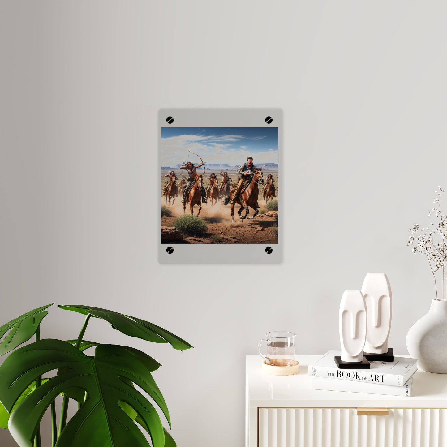 Acrylic Wall Art Panel - Apache Indians attacking a Pony Express Rider