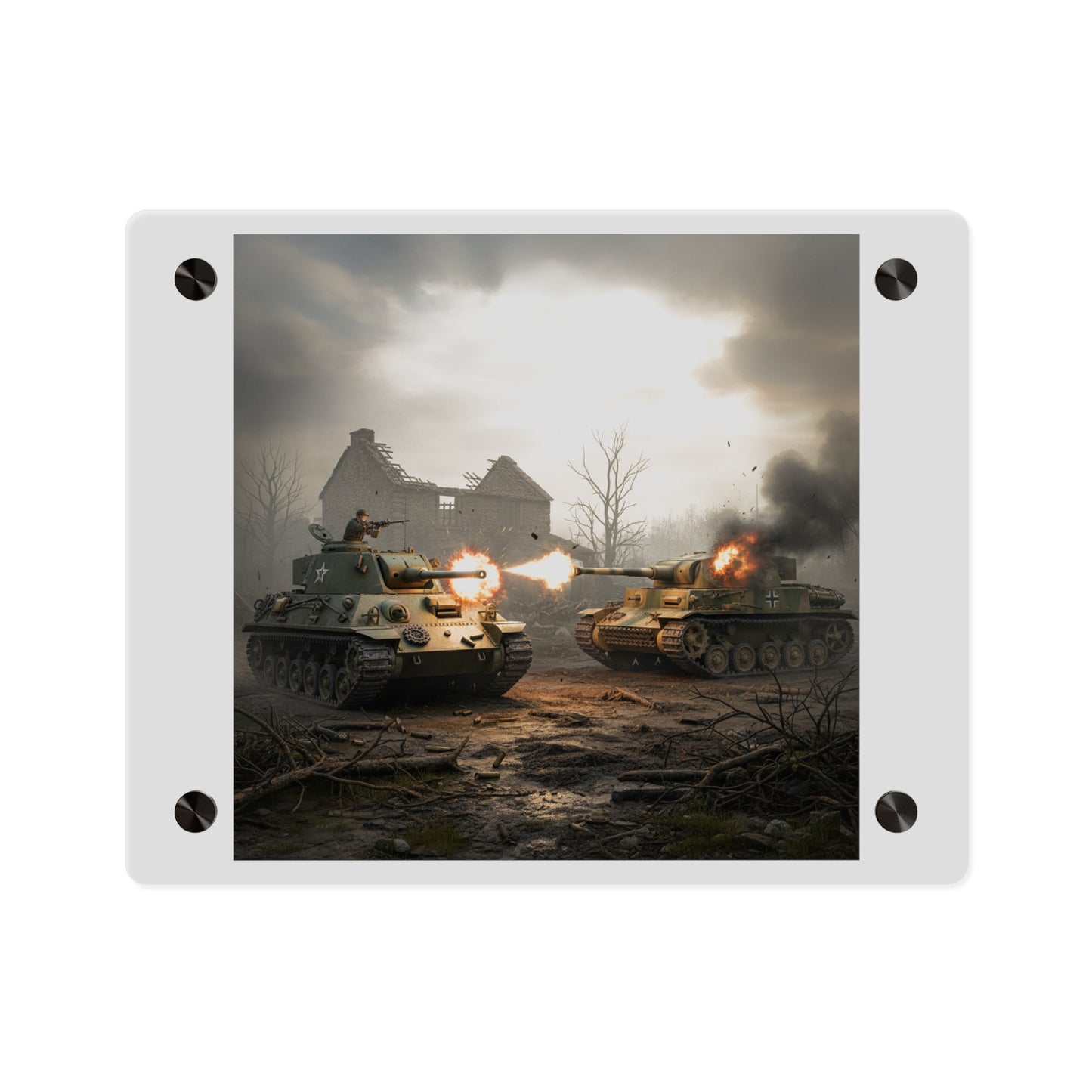 Acrylic Wall Art Panel - M10 Wolverine battles German Panzer Tank WWII