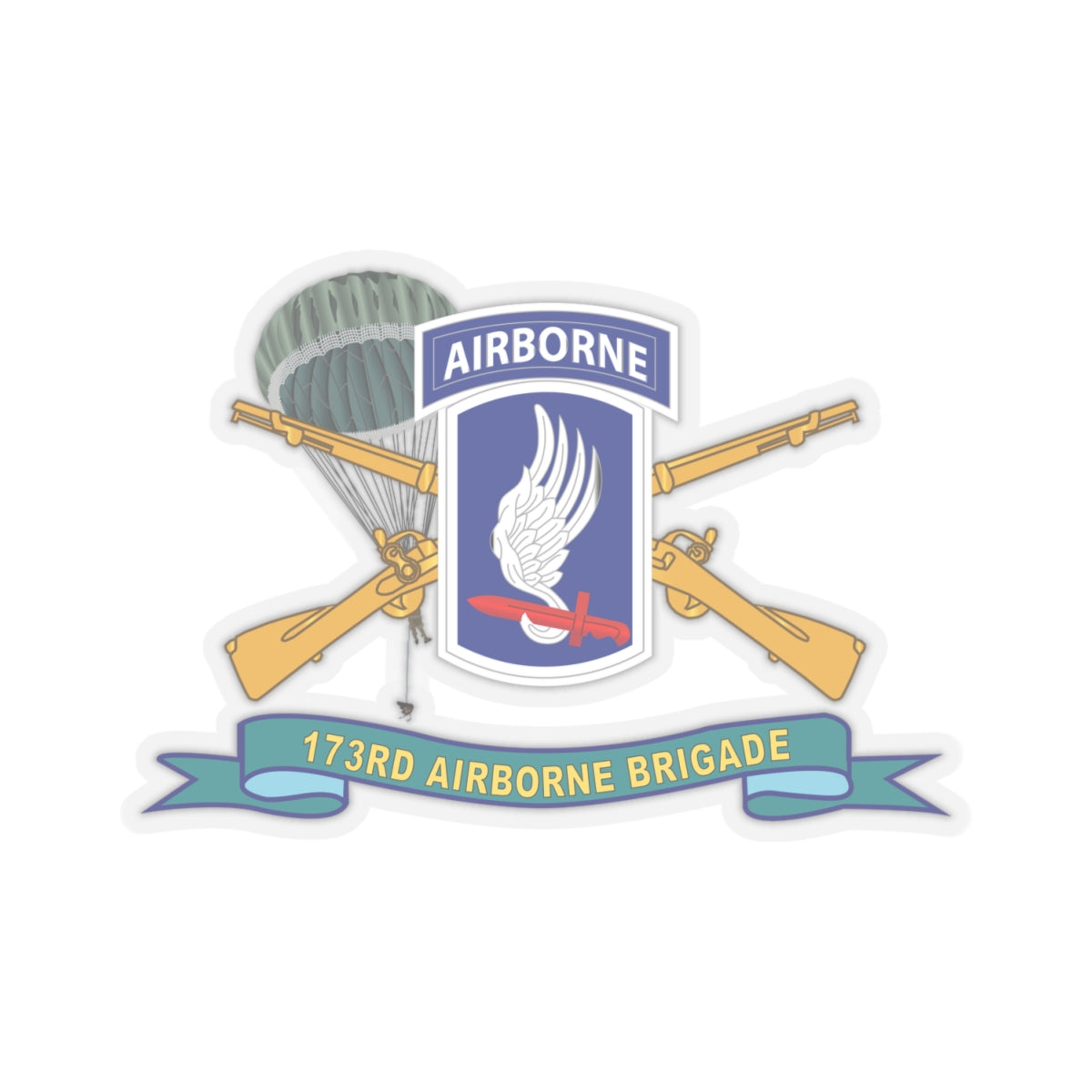 Kiss-Cut Stickers - 173rd Airborne Brigade with Jumper - SSI w INF Br - Ribbon X 300