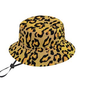 All Over Print Bucket Hats with Adjustable String - Leopard Camouflage