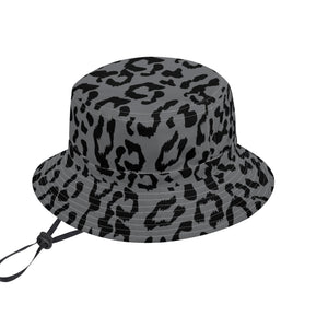 All Over Print Bucket Hats with Adjustable String - Leopard Camouflage - Battleship Color