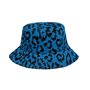 All Over Print Bucket Hats with Adjustable String - Leopard Camouflage - Blue-Black