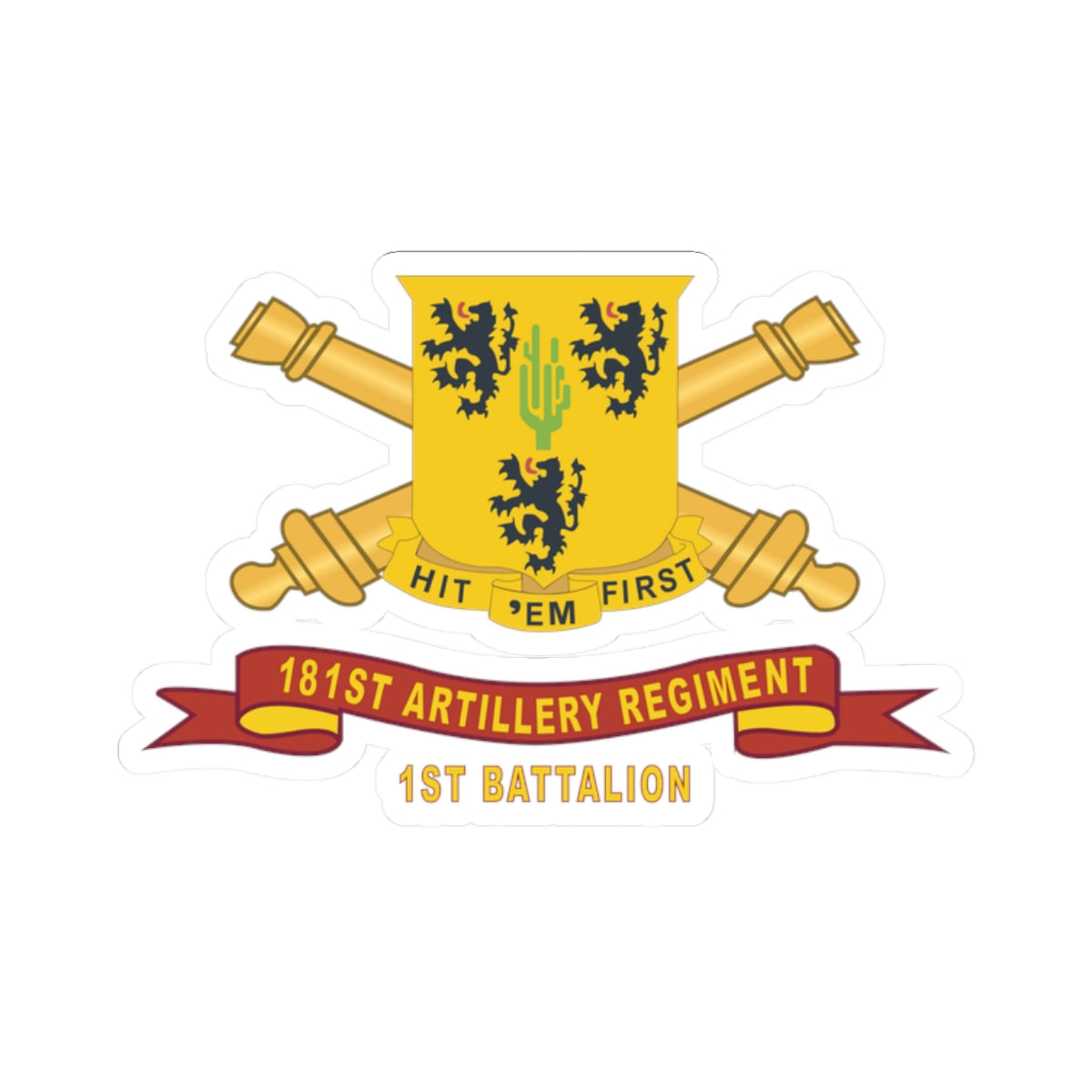 Kiss-Cut Stickers - 181st Field Artillery Regiment - DUI w Br - Ribbon, 1st Battalion X 300