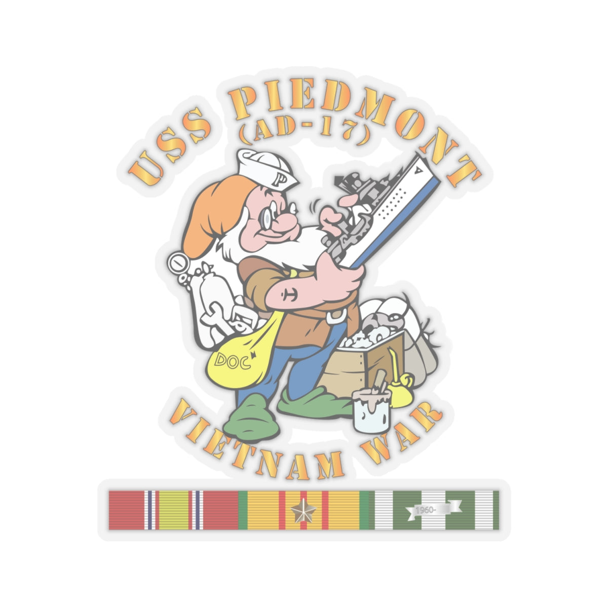 Kiss-Cut Stickers - USS Piedmont (AD-17) w VN SVC - Vietnam War