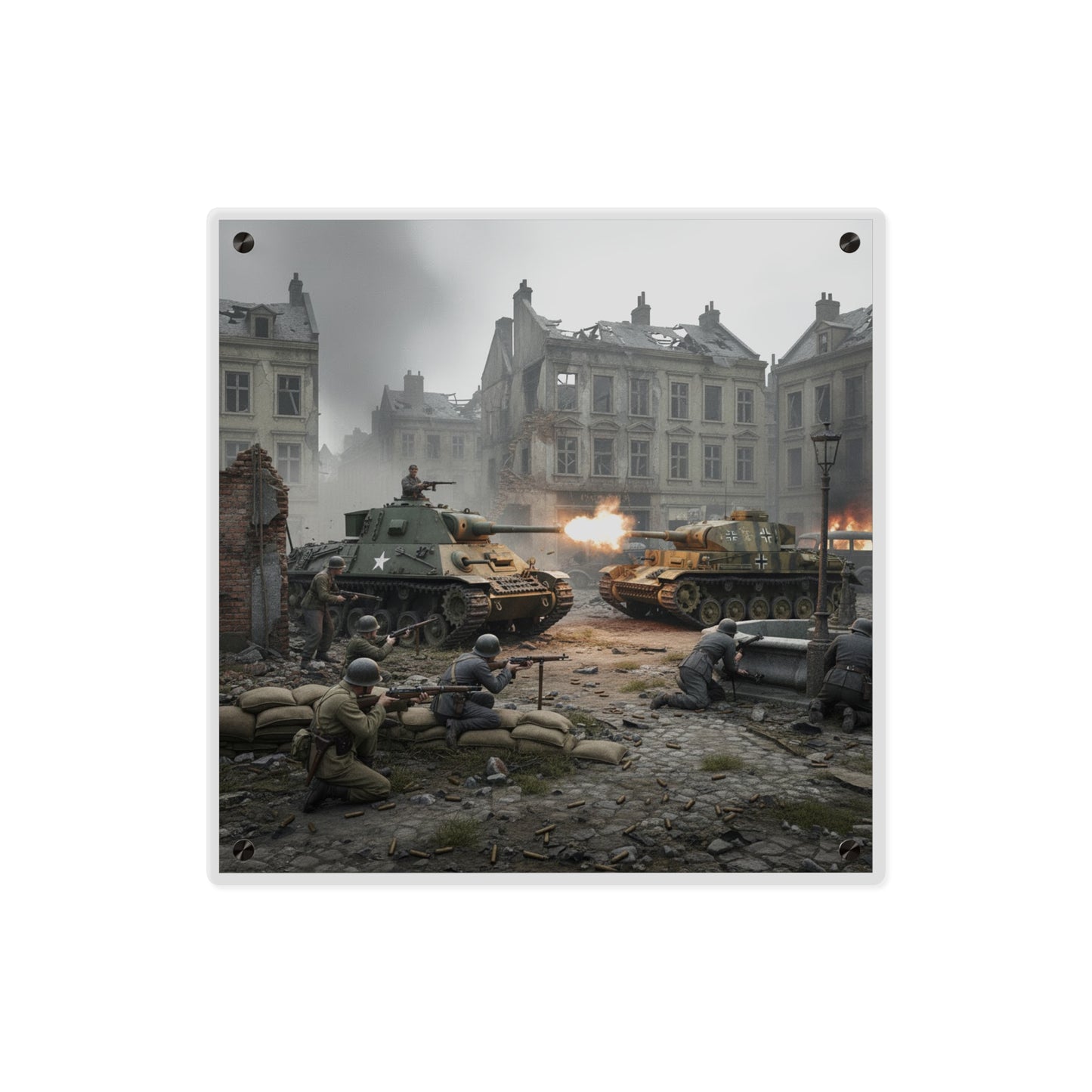 Acrylic Wall Art Panel - US Tank Destroyer - M10 Wolverine Battles a German Panzer Tank
