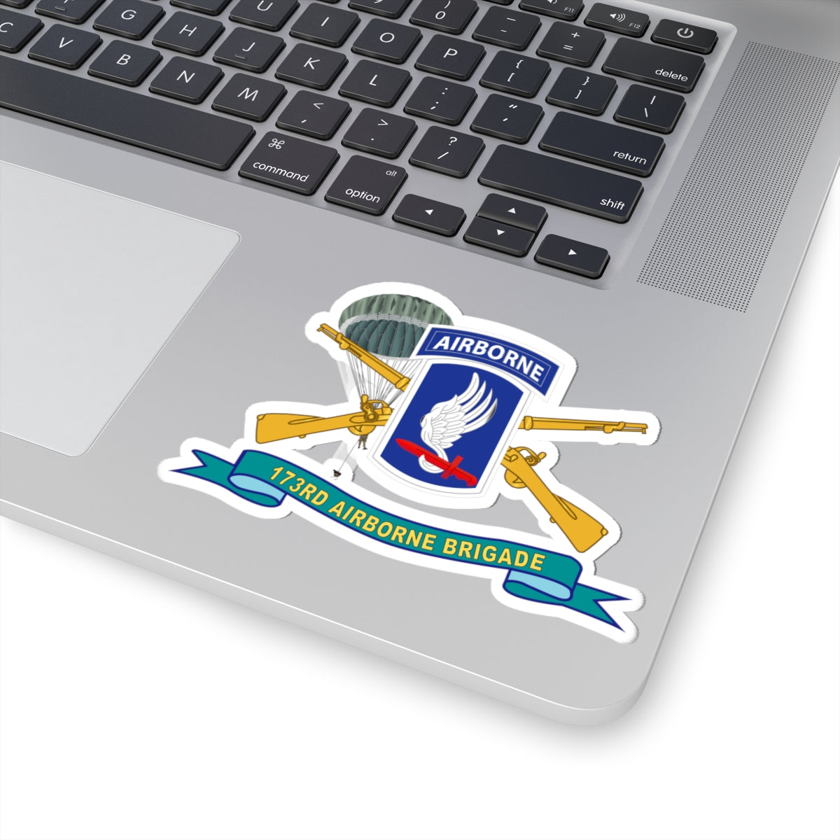 Kiss-Cut Stickers - 173rd Airborne Brigade with Jumper - SSI w INF Br - Ribbon X 300