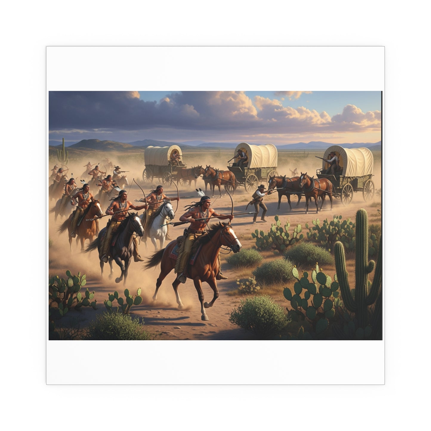Indoor and Outdoor Silk Posters - Apache Indians attacking a wagon train