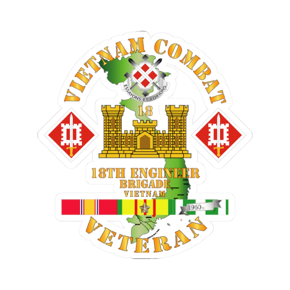 Kiss-Cut Stickers - Vietnam Combat Engineer - 18th Engineer Bde w SVC