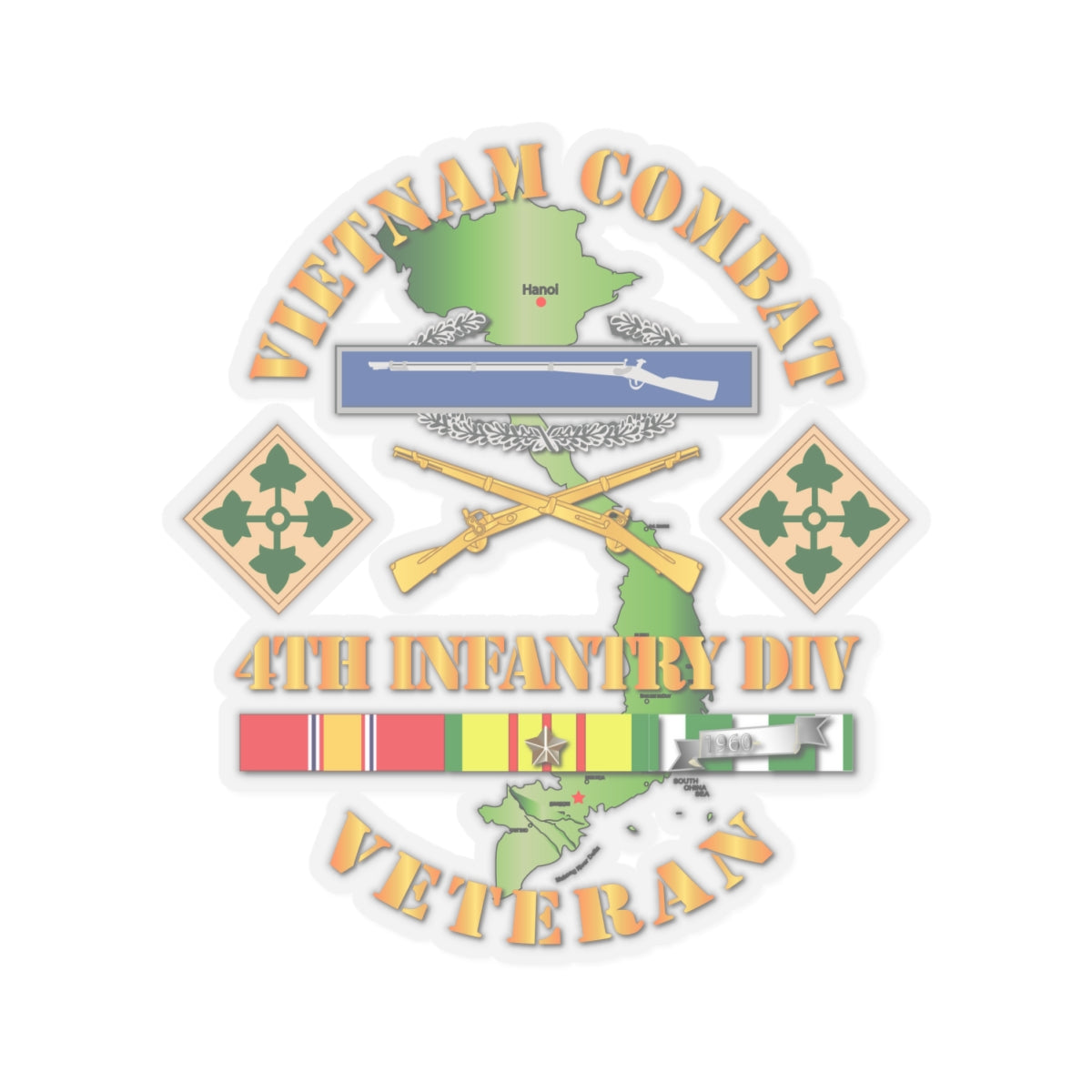 Kiss-Cut Stickers - Vietnam Combat Infantry Veteran w 4th Inf Div SSI V1