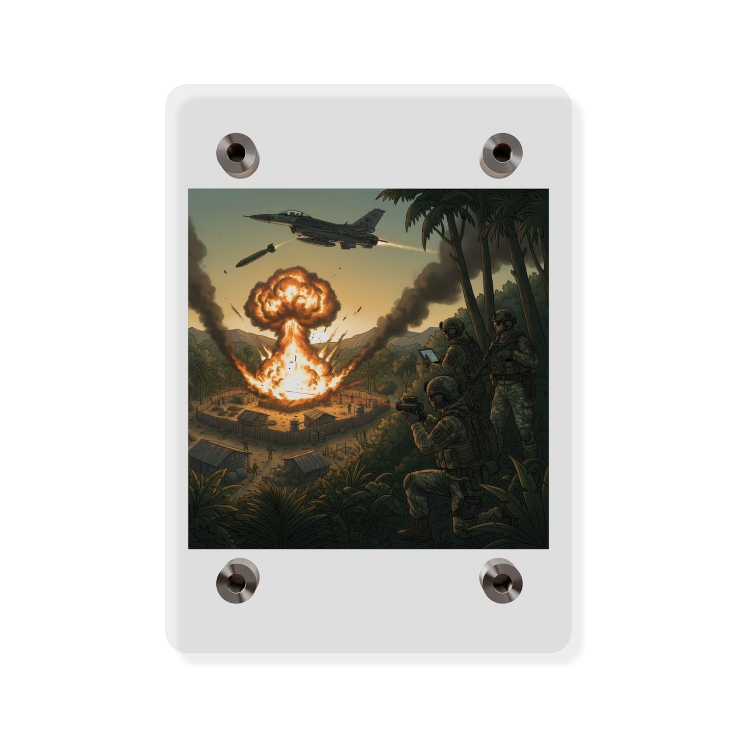 Acrylic Wall Art Panel - Jungle Drug Lab Destruction w Explosions