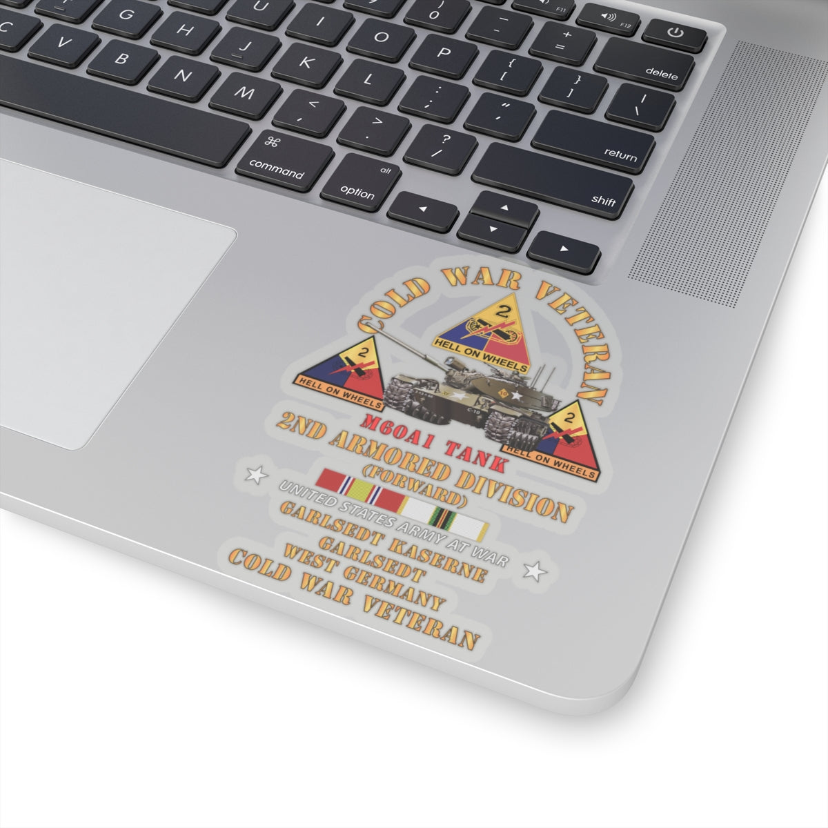 Kiss-Cut Stickers - Cold War Vet - 2nd Armored Division - Garlstedt, Germany - M60A1 Tank w COLD SVC