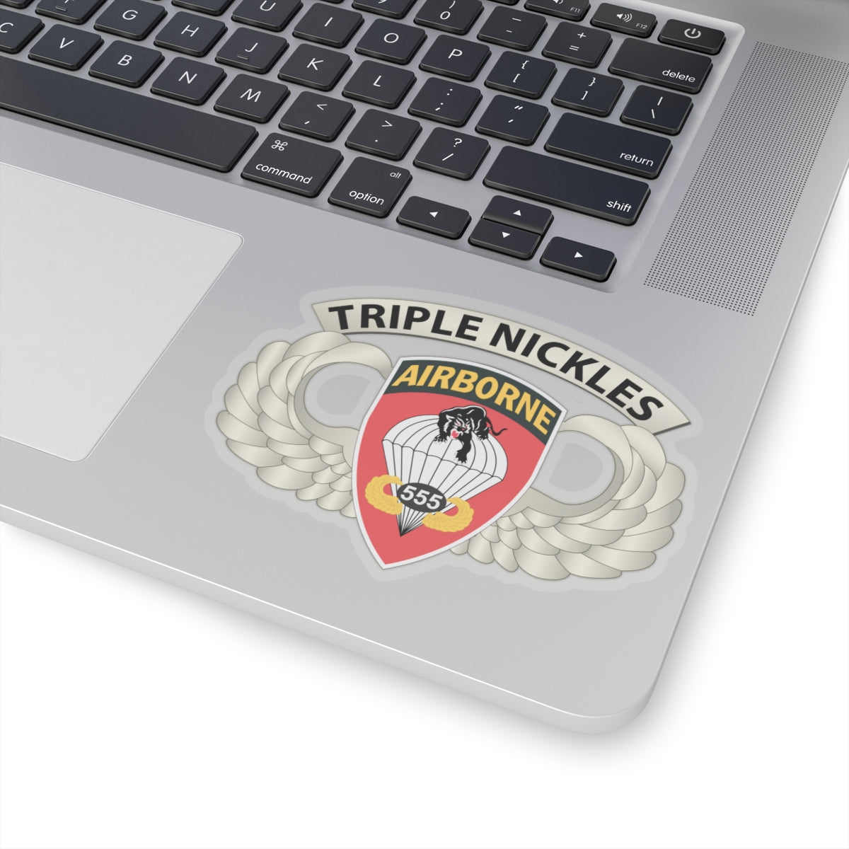 Kiss-Cut Stickers - Airborne Badge - 555th Parachute Infantry Bn - SSI w Triple NIckles Tab X 300