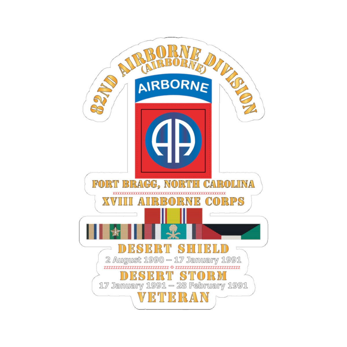 Kiss-Cut Stickers - 82nd Airborne Division - XVIII Airborne Corps - Desert Storm, Desert Shield Veteran - RVS X 300
