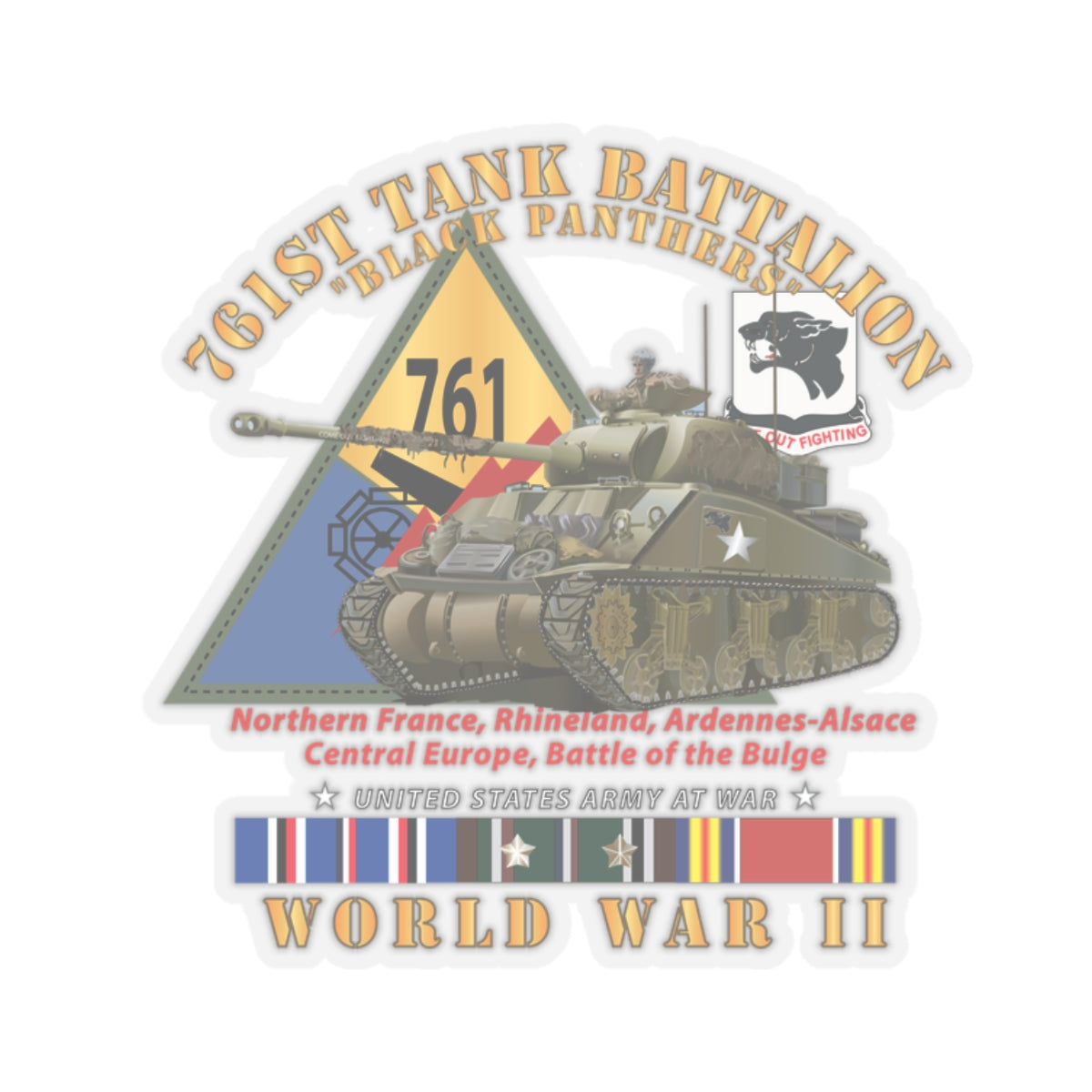 Kiss-Cut Stickers - 761st Tank Battalion - Black Panthers - w Tank w SSI WWII EU SVC