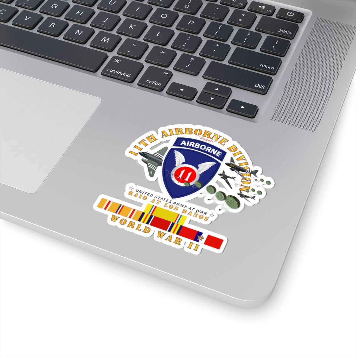Kiss-Cut Stickers - 11th Airborne Division - Raid at Los Baños W Jumpers - WWII w PAC SVC
