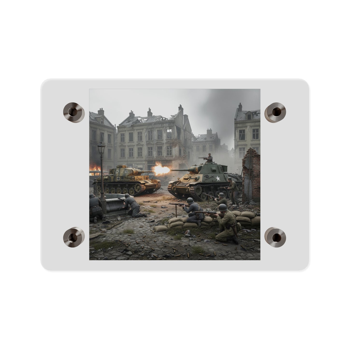 Acrylic Wall Art Panel - US Tank Destroyer - M10 Wolverine Battles a German Panzer Tank