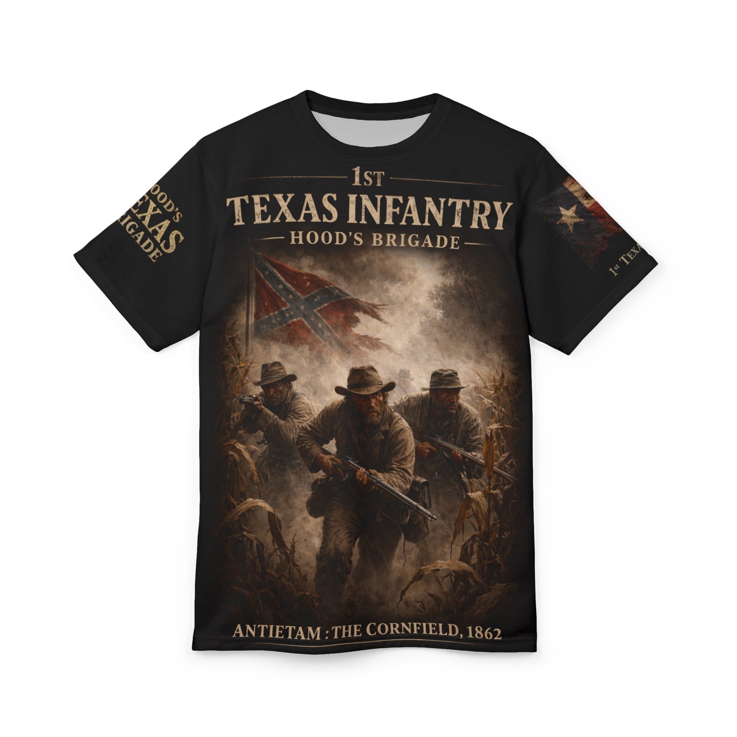 Antietam 1862 — 1st Texas Infantry Cornfield All‑Over Print Tee