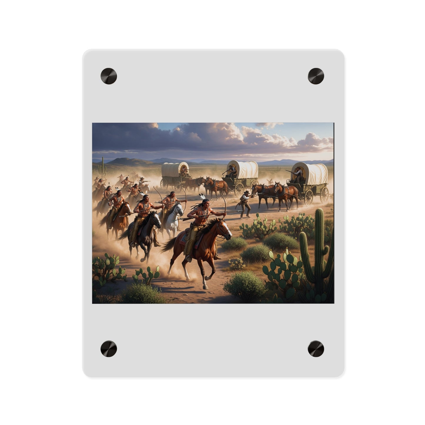 Acrylic Wall Art Panel - Apache Indians attacking a wagon train