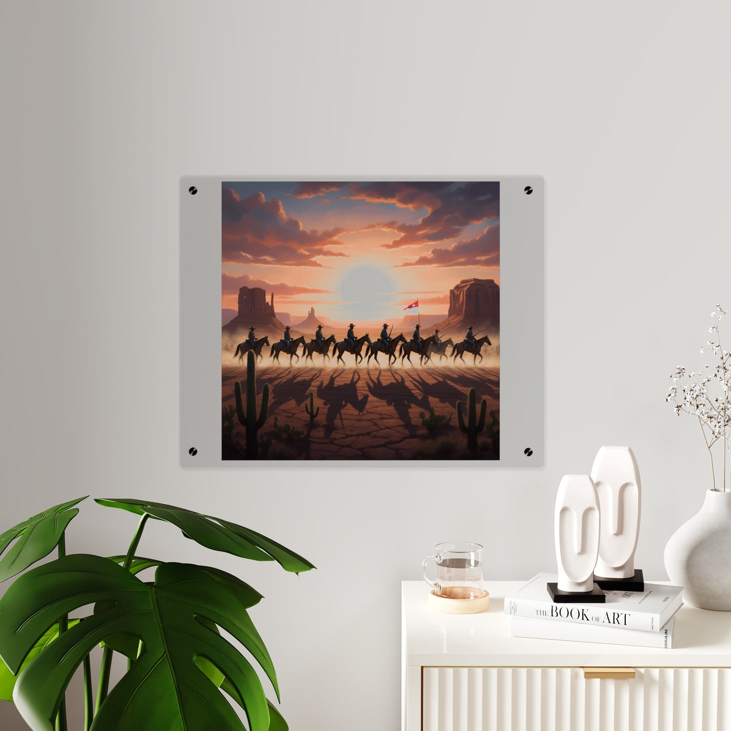 Acrylic Wall Art Panel - 10th Cavalry on Patrol in the sunset w 10th Cav Guidon