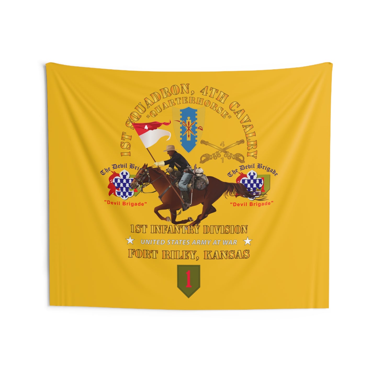 Indoor Wall Tapestry - Army - 1st Squadron, 4th Cavalry - 1st Inf Div - Devil Bde - Ft Riley, KS w Rider X 300