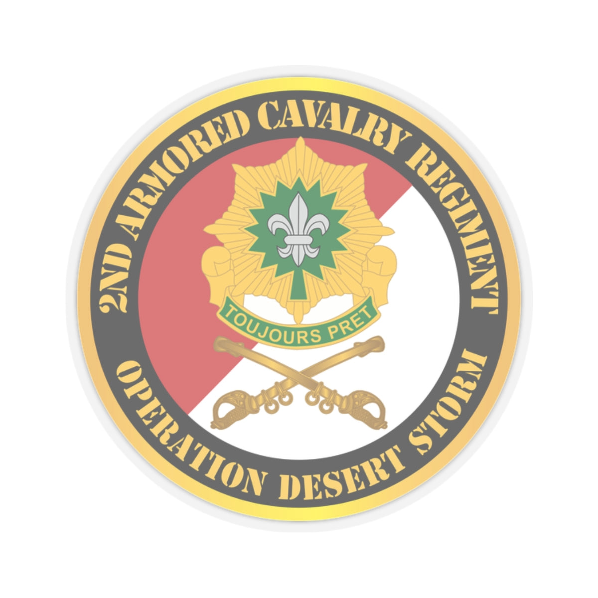 Kiss-Cut Stickers - 2nd Armored Cavalry Regiment DUI - Red White - Operation Desert Storm