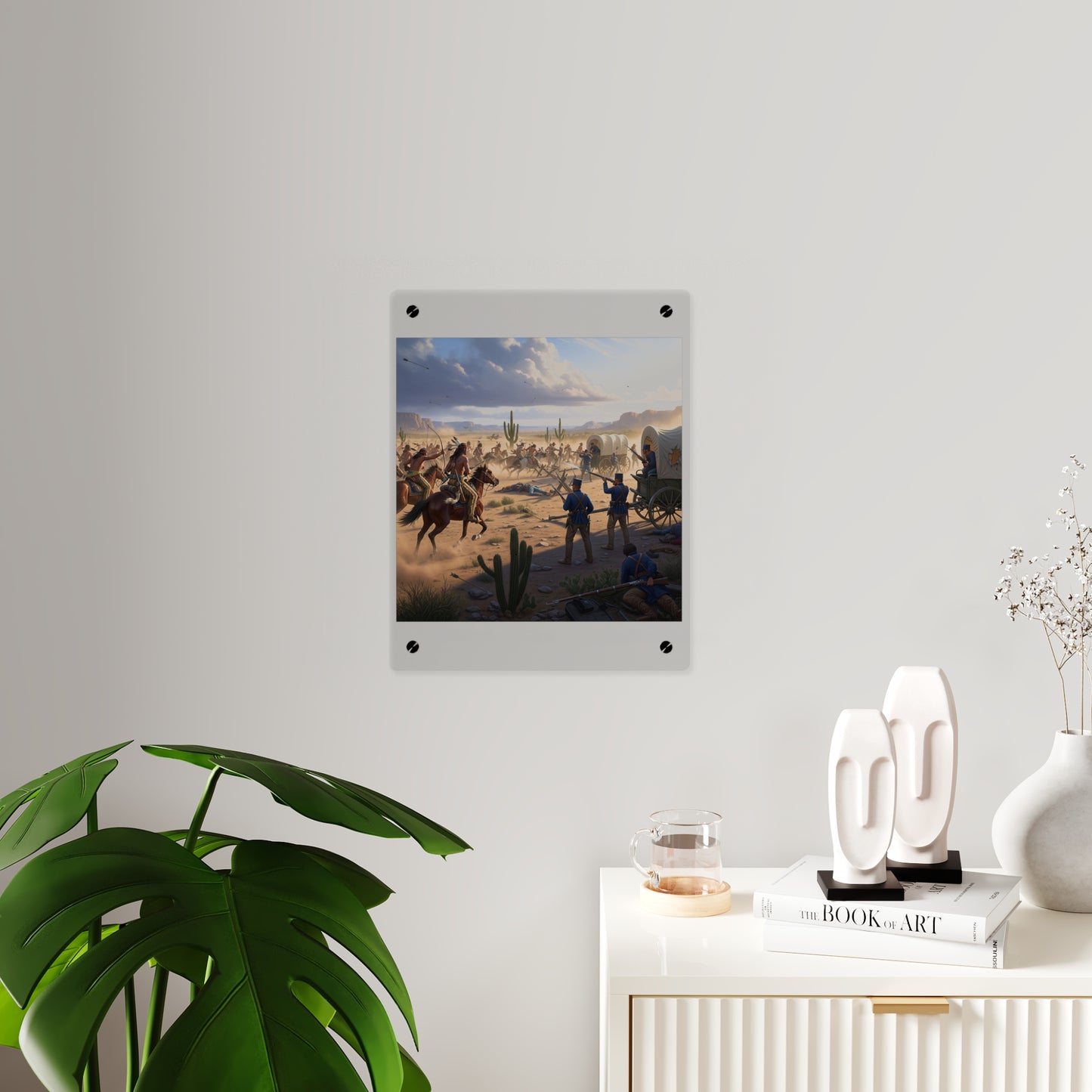 Acrylic Wall Art Panel - Apache Indians attacking a US Army defending a wagon train