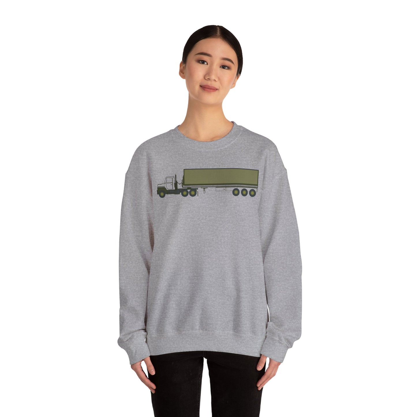 Crewneck Sweatshirt - Vehicle - M915 Tractor with M872 - 40 Ft Container - Side X 300