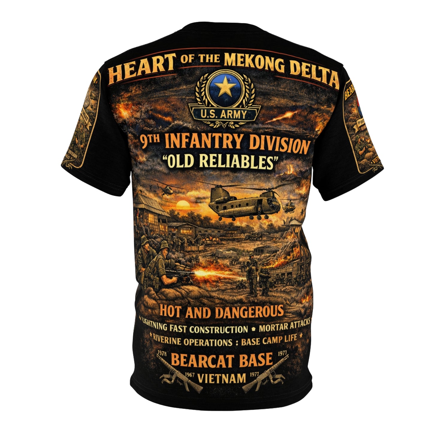 9th Infantry Division "Old Reliables" All‑Over Print Tee — Bearcat Base Vietnam