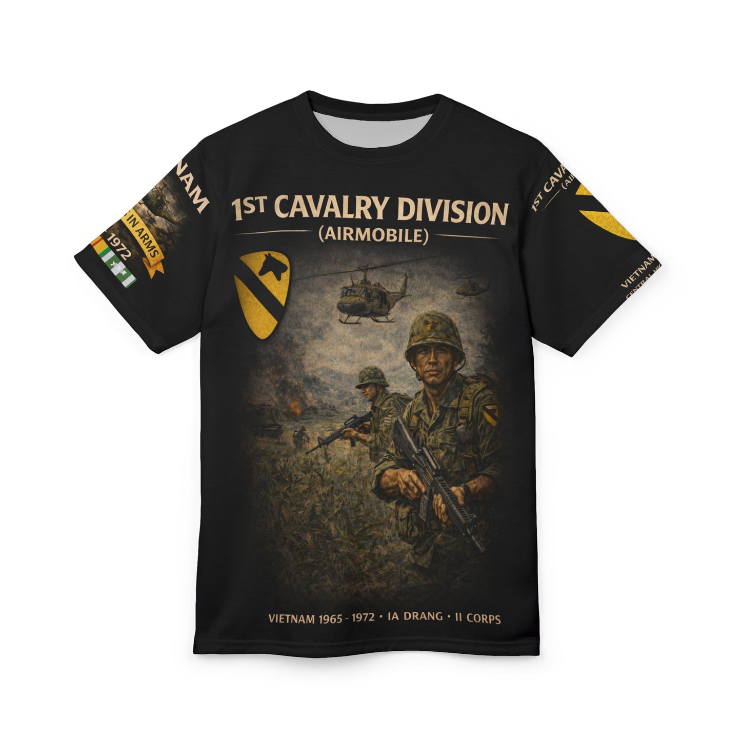 1st Cavalry Division - Airmobile,  All-Over Print Tee -  Vietnam - 1965 - 1972