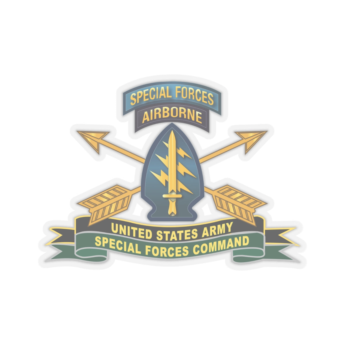 Kiss-Cut Stickers - US Army Special Forces Command - SSI w Br - Ribbon X 300