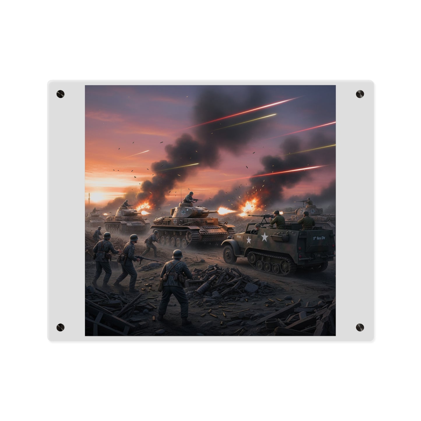 Acrylic Wall Art Panel - M3A1 Half-track 9th Armor Division vs German Armor