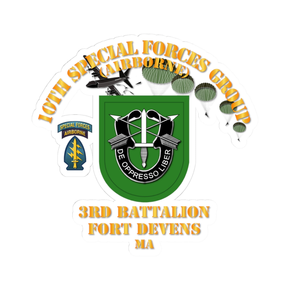 Kiss-Cut Stickers - SOF - 3rd Bn 10th SFG - Ft Devens MA