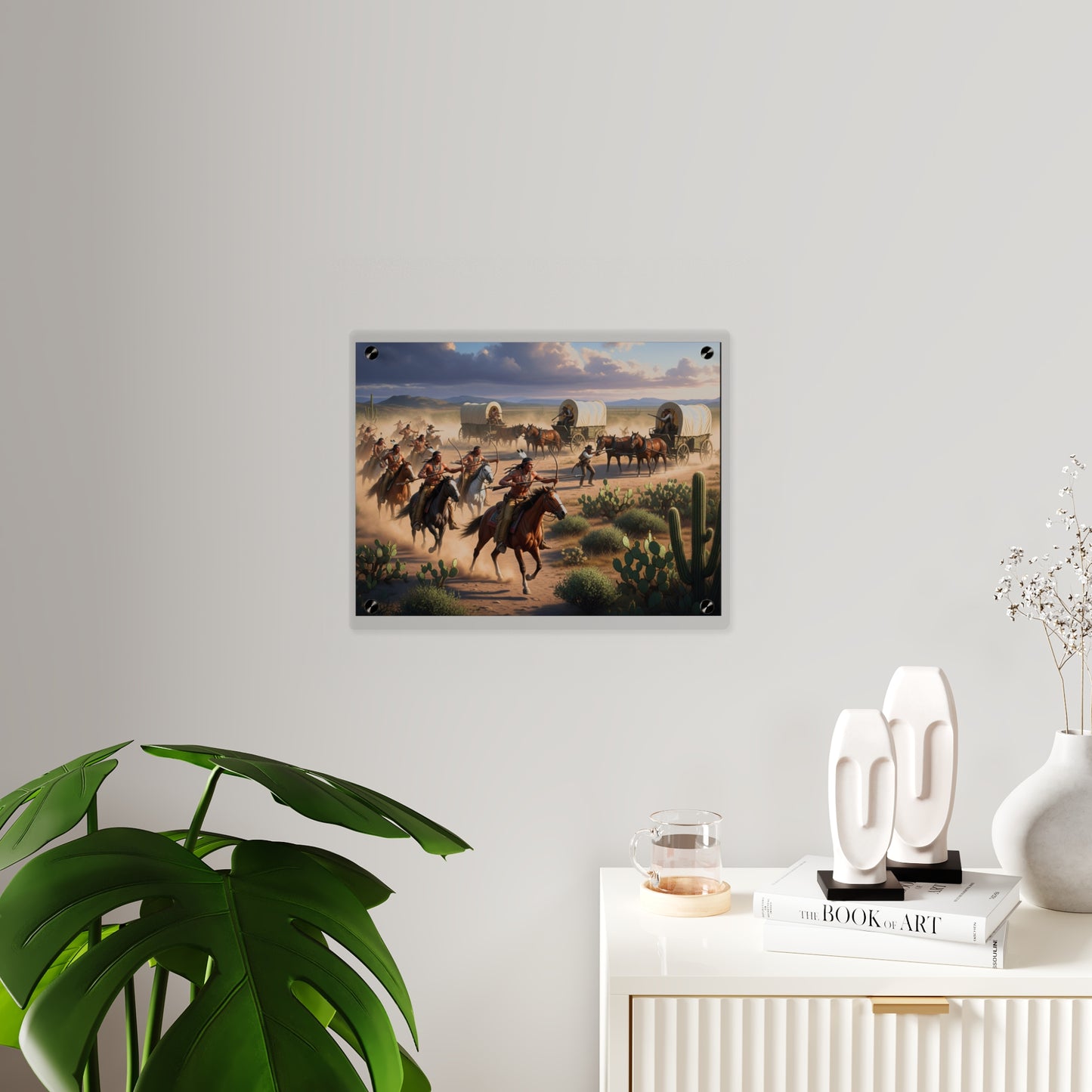 Acrylic Wall Art Panel - Apache Indians attacking a wagon train