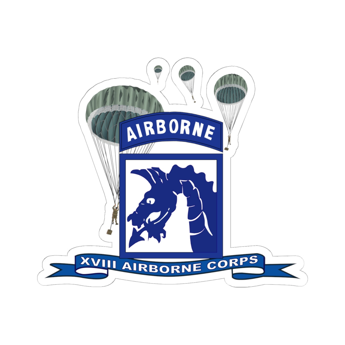 Kiss-Cut Stickers - XVIII Airborne Corps w Parachute - Ribbon