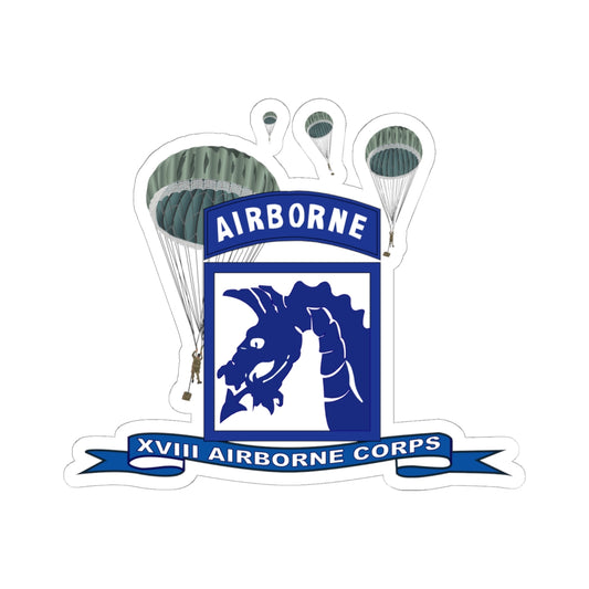 Kiss-Cut Stickers - XVIII Airborne Corps w Parachute - Ribbon