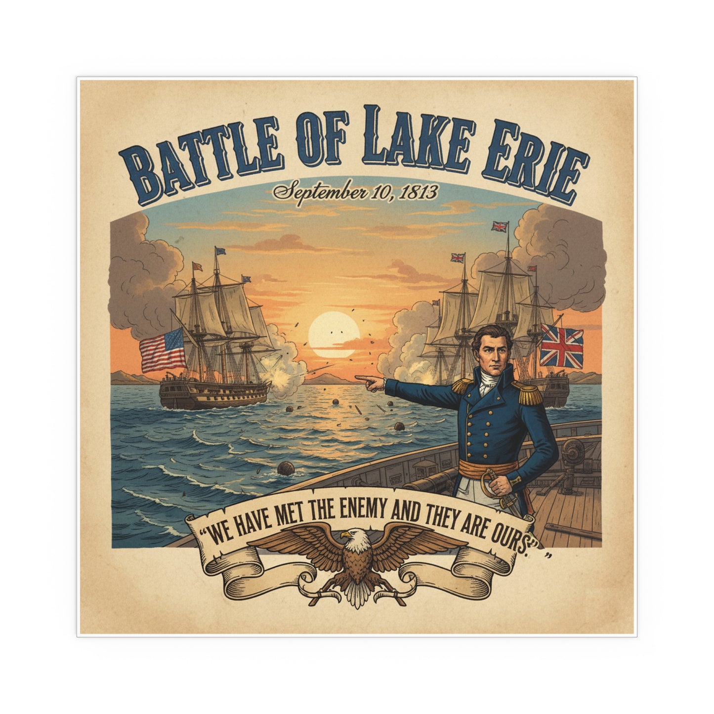 Indoor and Outdoor Silk Posters - During the War of 1812, Commandant Perry’s American freshwater fleet takes on the Royal Navy in the Battle of Lake Erie