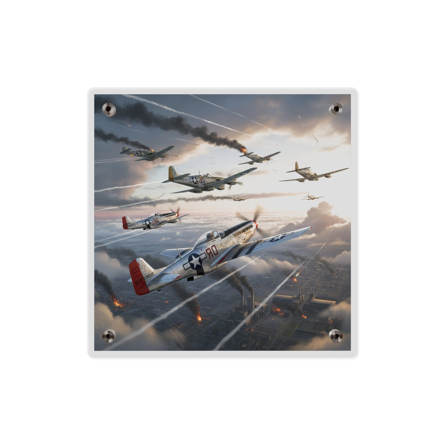 Acrylic Wall Art Panel - Red Tails in Action