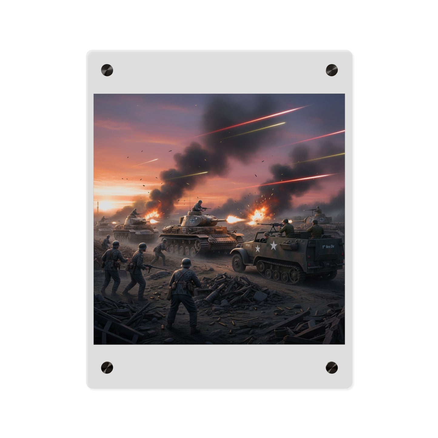 Acrylic Wall Art Panel - M3A1 Half-track 9th Armor Division vs German Armor