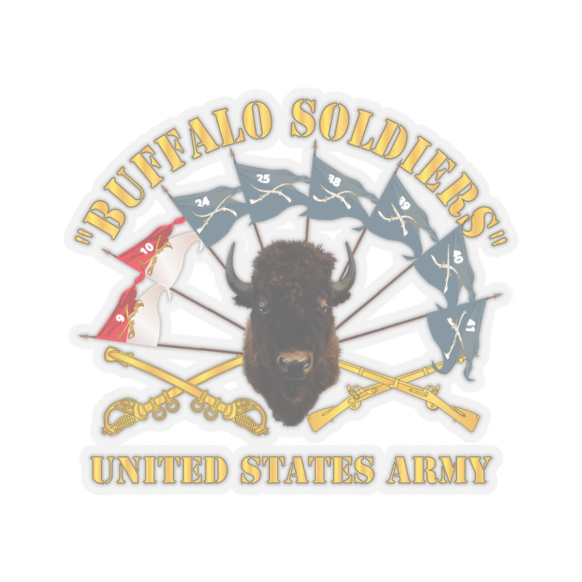 Kiss-Cut Stickers - Buffalo Soldiers - Infantry - Cavalry Guidons w Buffalo Head - US Army X 300