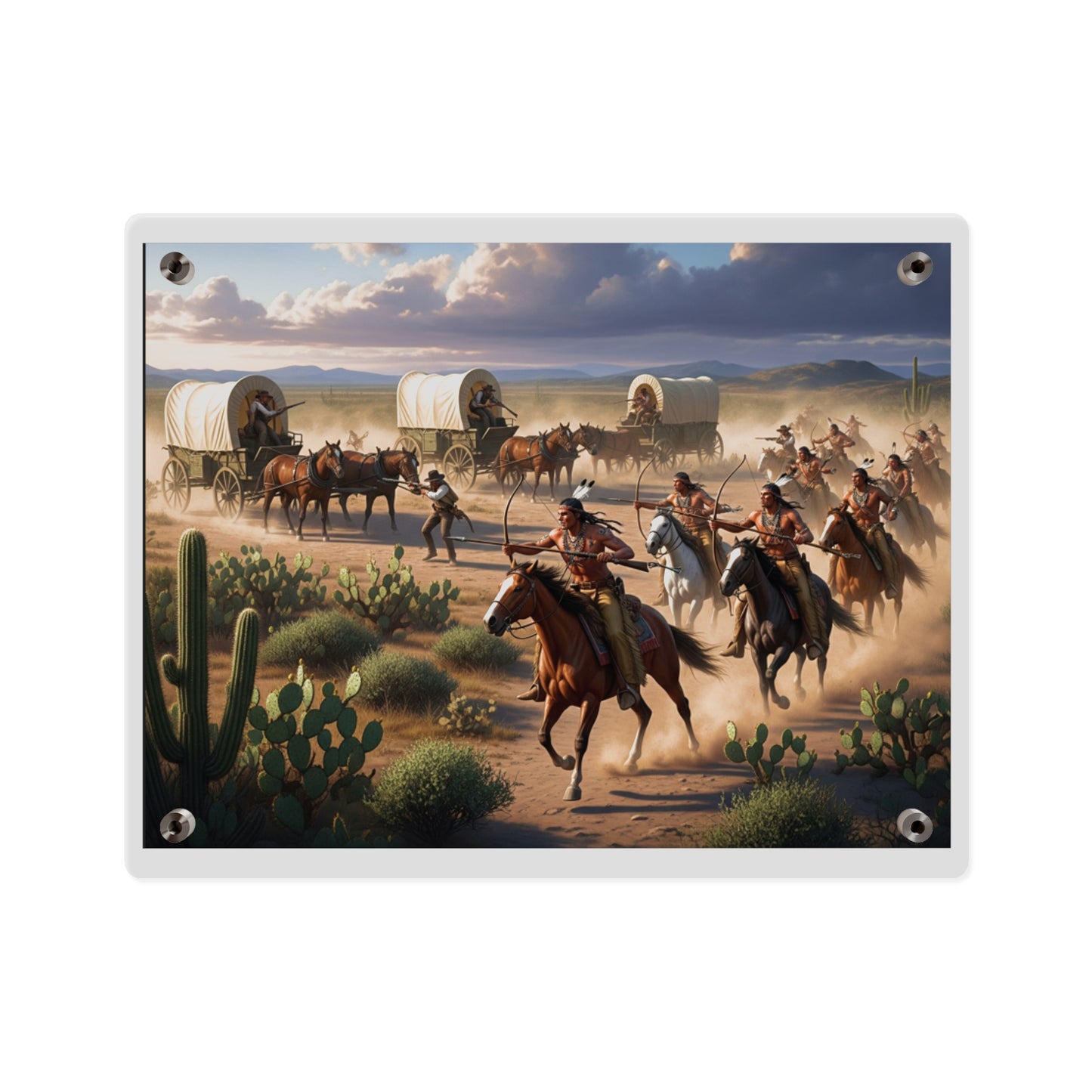 Acrylic Wall Art Panel - Apache Indians attacking a wagon train