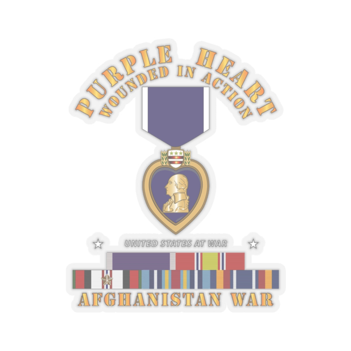 Kiss-Cut Stickers - Purple Heart - WIA w Afghanistan SVC w Purple Heart Ribbon