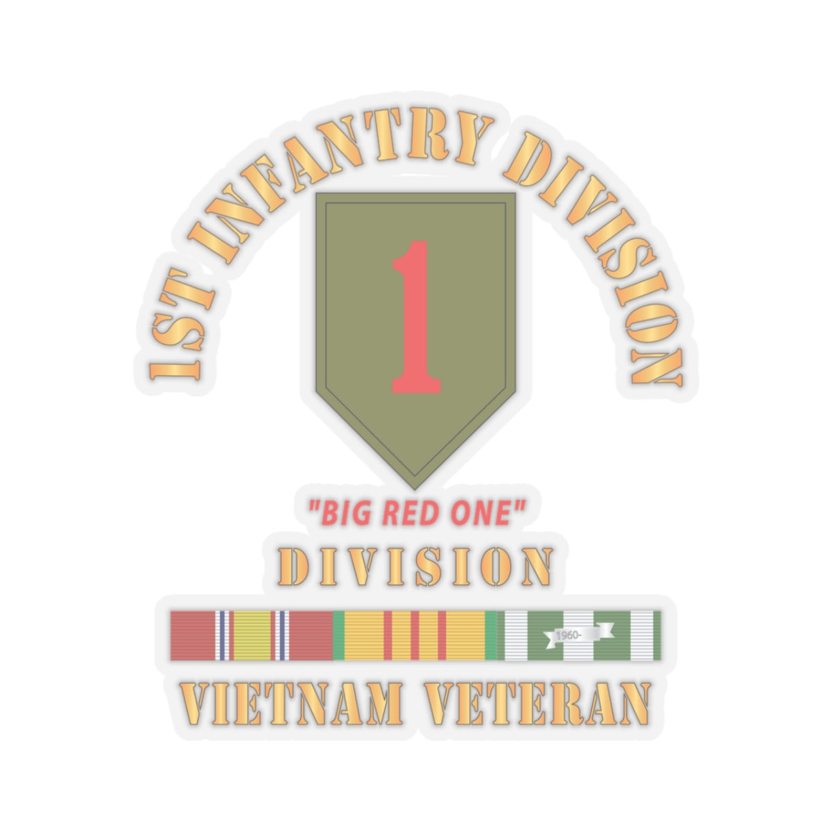 Kiss-Cut Stickers - Army - SSI - 1st Infantry Division - Big Red One - Vietnam Veteran w VN SVC Bar X 300
