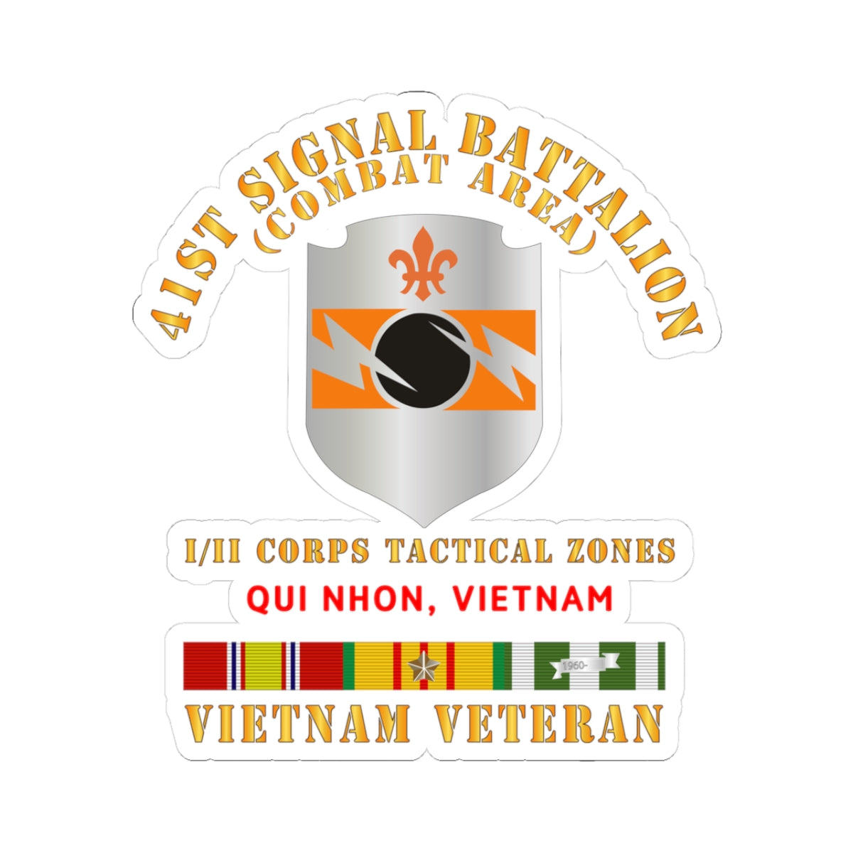Kiss-Cut Stickers - 41st Signal Bn Combat Area VN Vet w SVC Ribbon - Qui Nhon