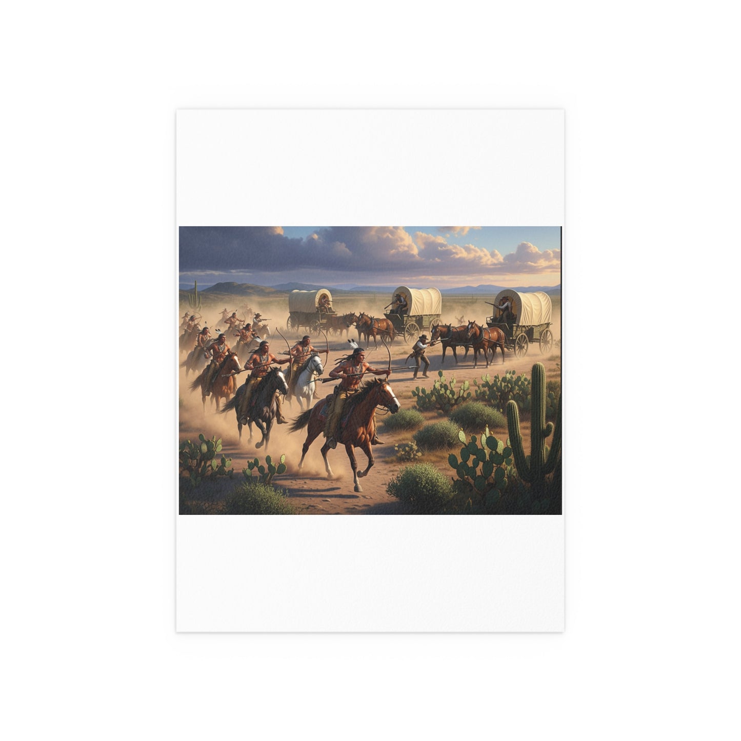 Indoor and Outdoor Silk Posters - Apache Indians attacking a wagon train