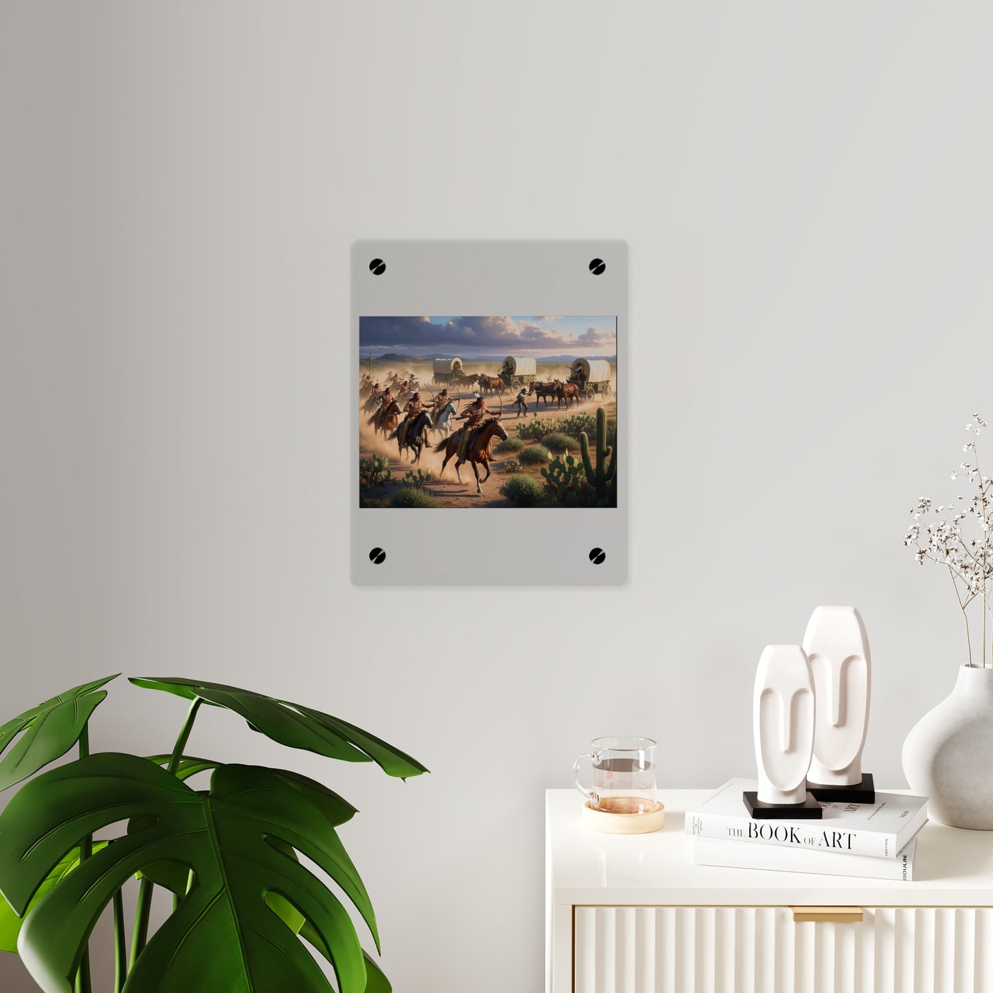 Acrylic Wall Art Panel - Apache Indians attacking a wagon train