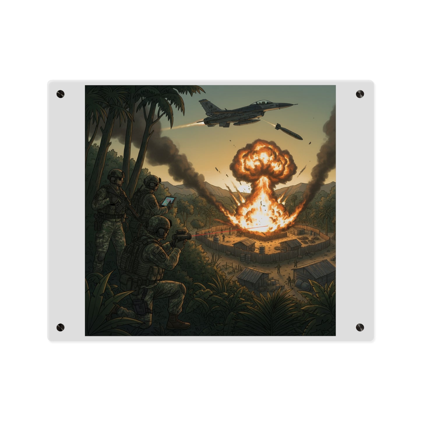 Acrylic Wall Art Panel - Jungle Drug Lab Destruction w Explosions