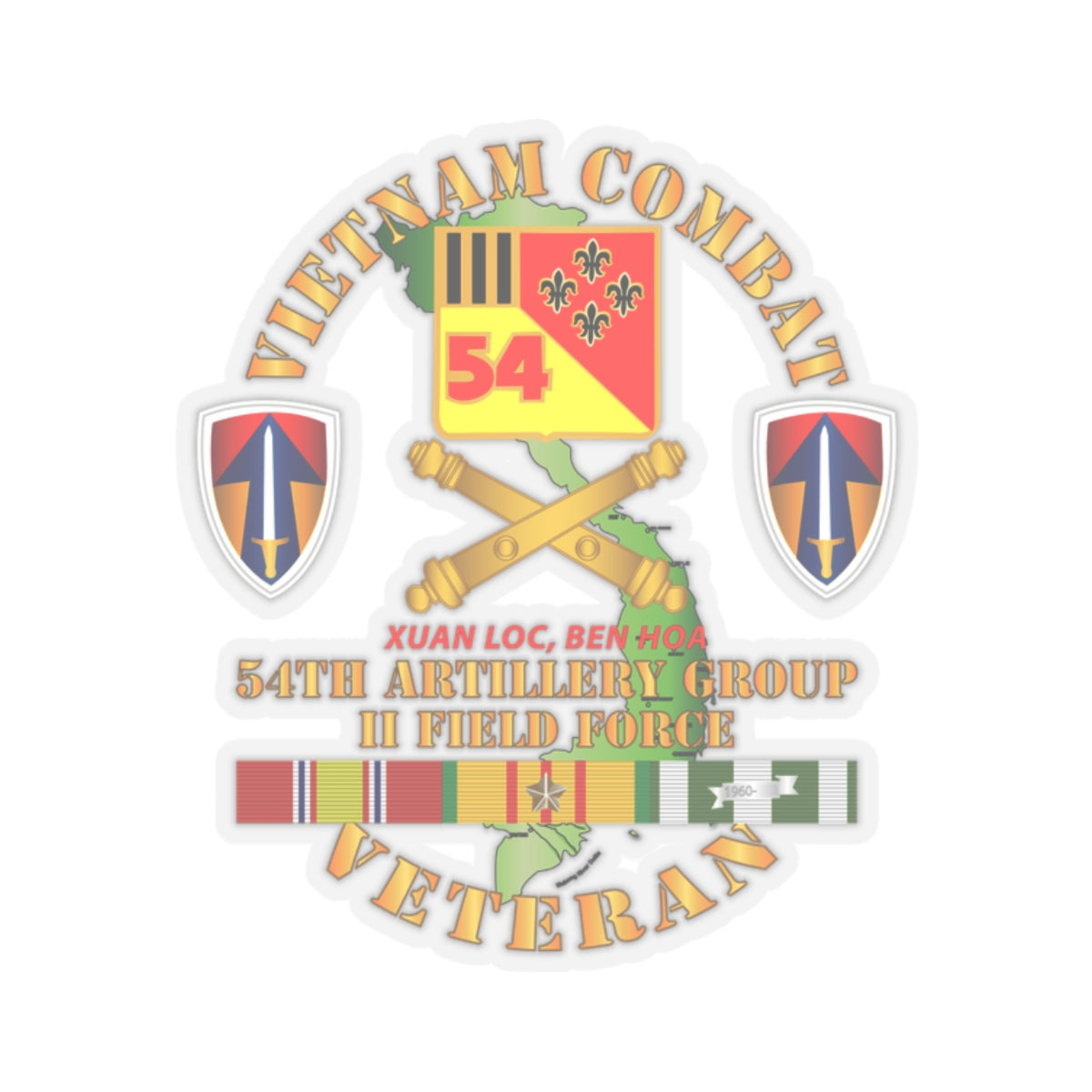 Kiss-Cut Stickers - Vietnam Combat Vet - 54th Artillery Group - II Field Force w VN SVC X 300