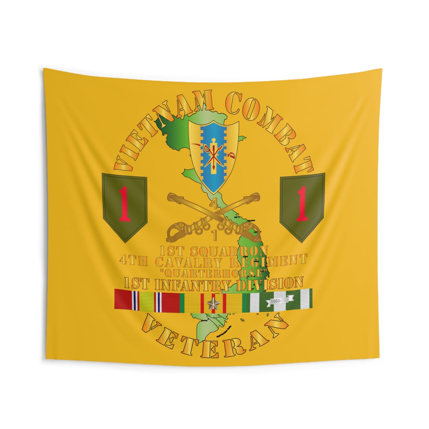 Indoor Wall Tapestry - Army - Vietnam Combat Infantry Vet - 1st Squadron 4th Cav - 1st Inf Div SSI