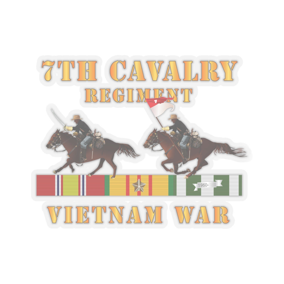 Kiss-Cut Stickers - 7th Cavalry Regiment - Vietnam War wt 2 Cav Riders and VN SVC X300