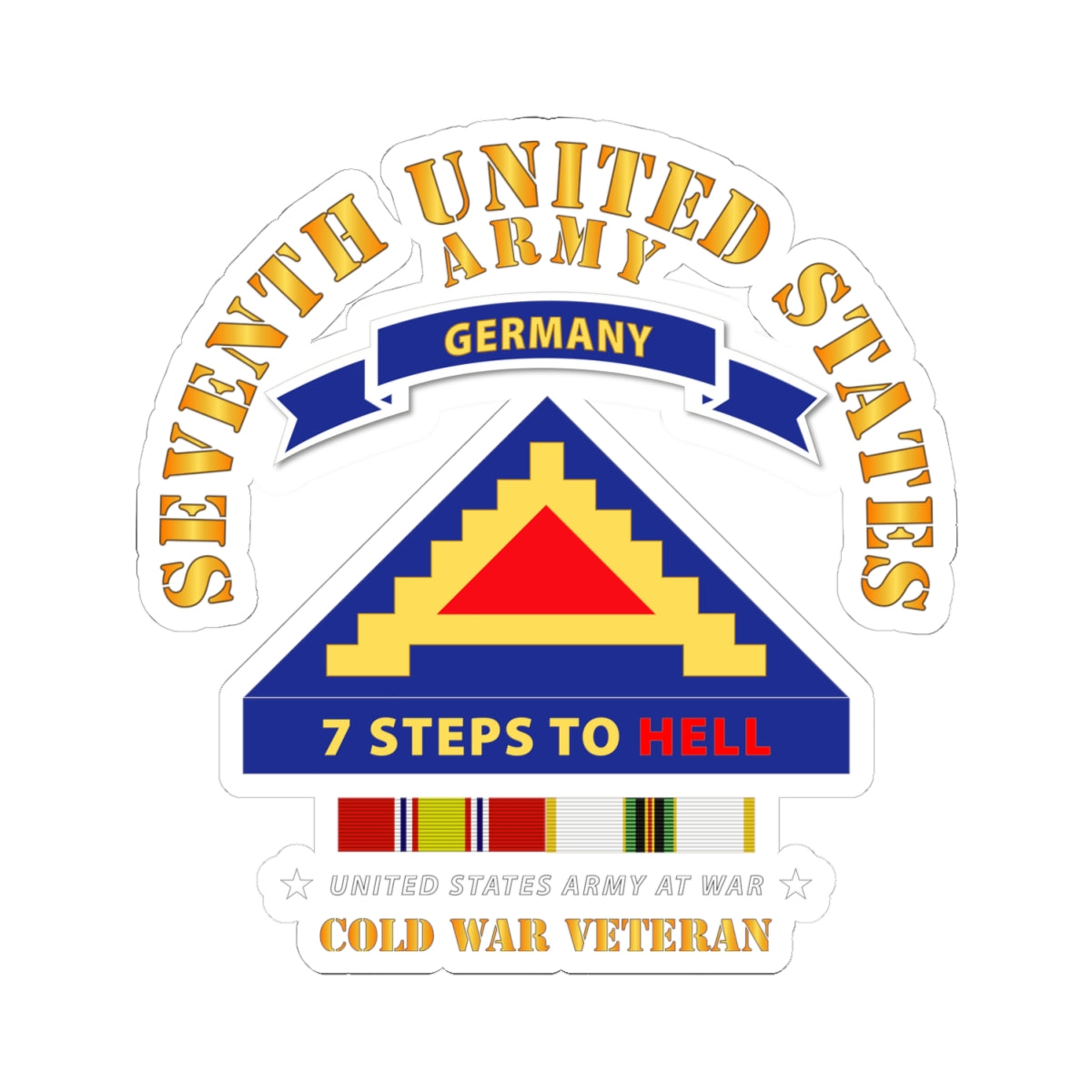 Kiss-Cut Stickers - 7th Unites States Army - 7 Steps to Hell w Germany Tab - SS w COLD WAR SVC X 300